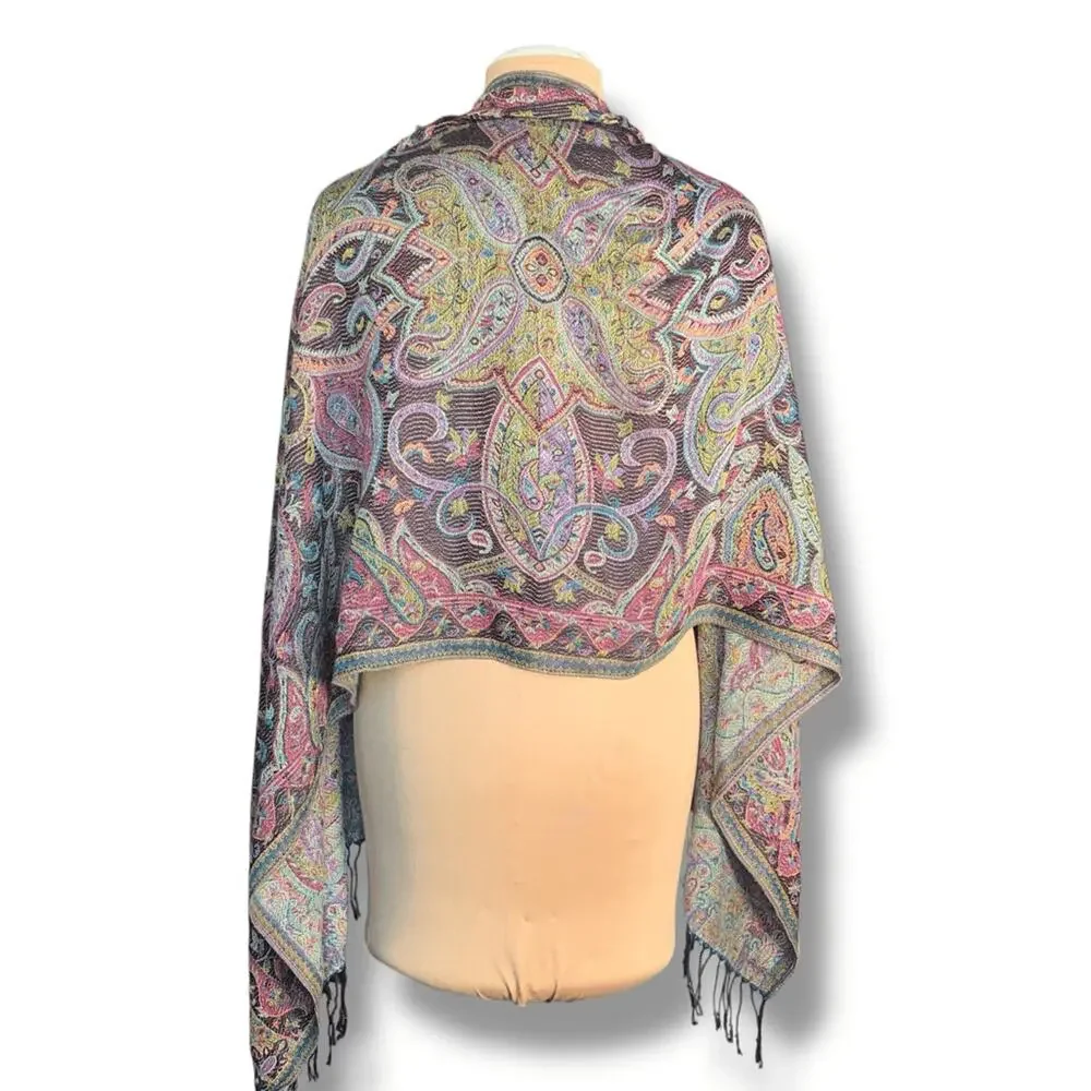 Modern Expressions Scarf Colorful Paisley Woven Shawl Wrap Fringe Detail‎ Boho